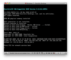 Screenshot: Parallels VM booting from the network via PXE