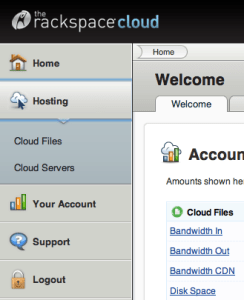 RSHosting Screenshot: Rackspace Cloud Hosting navigation with Cloud Servers option