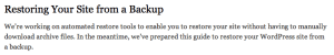 Screenshot: VaultPress FAQ entry on restoring a backup