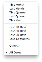 Screenshot: Quicken Essentials transactions list set to All Dates before export
