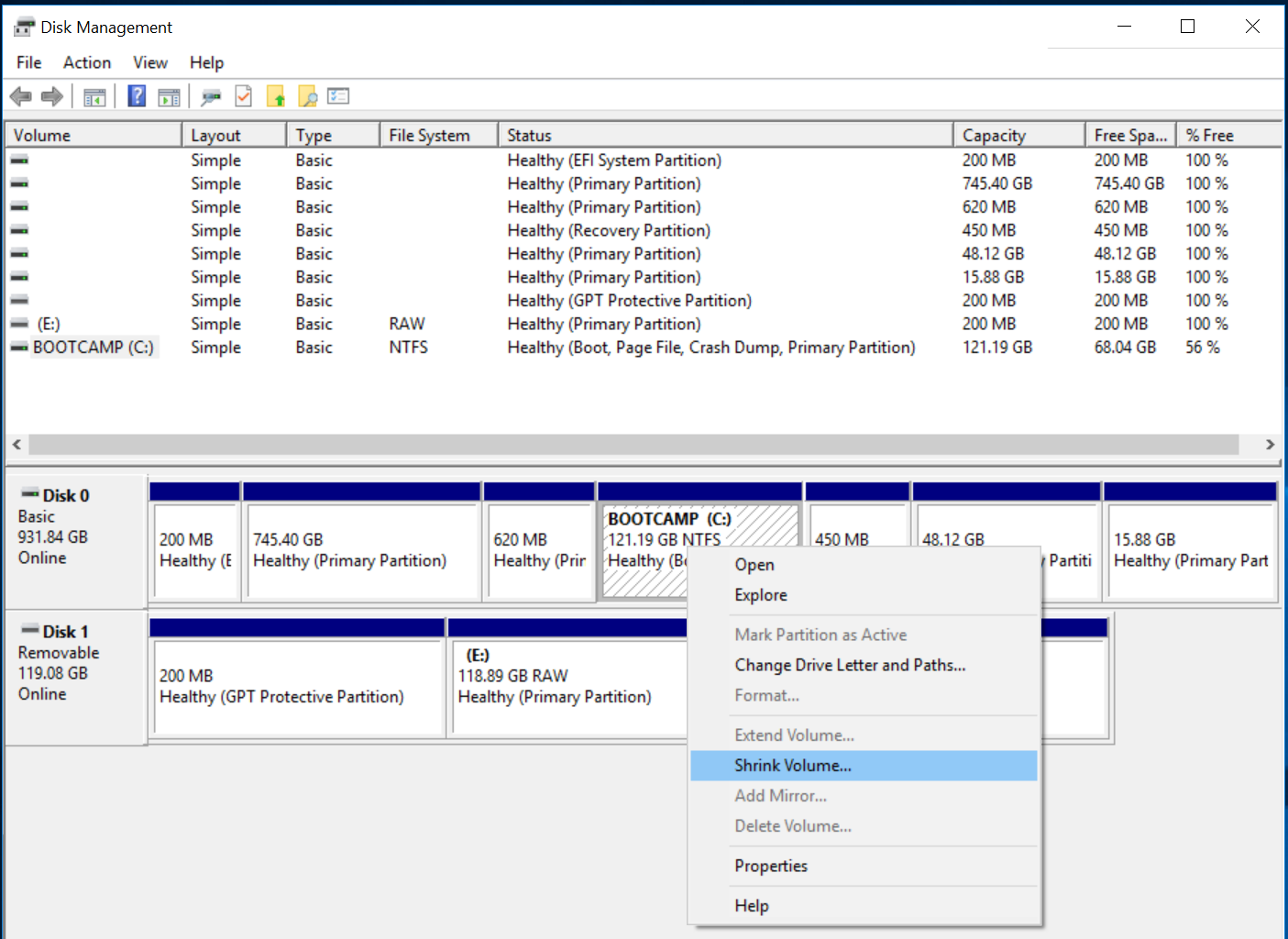 how much space should i partition for windows 10 on mac air