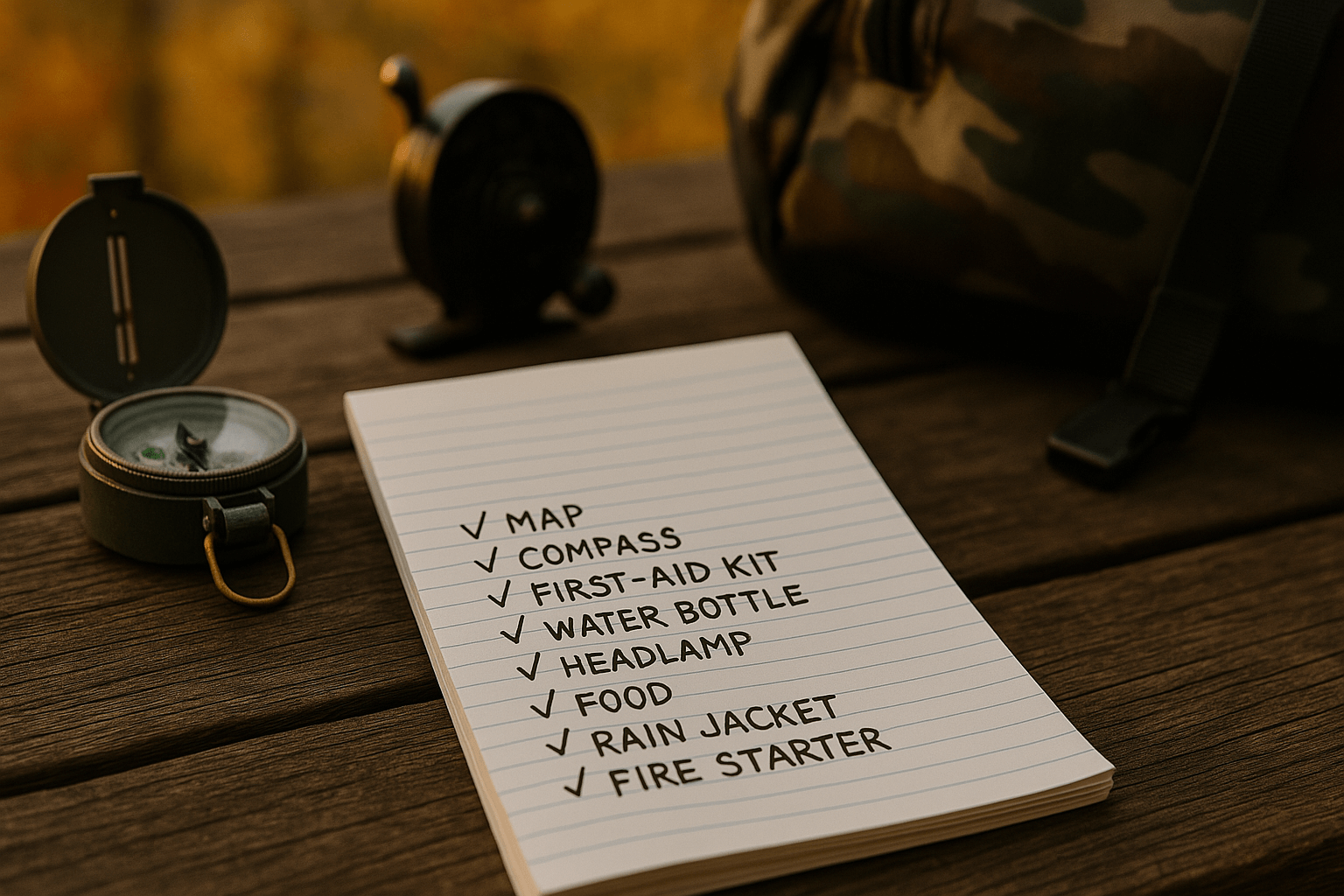 Checklist for planning a guided fishing trip, including gear and travel items.