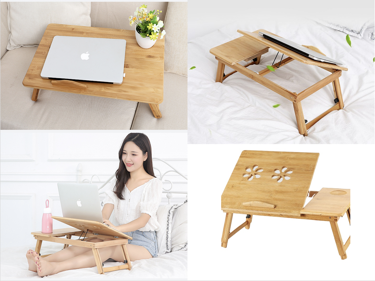 ajo maravilloso Revisión Escritorio Madera Bambú Plegable Ordenador Portátil, 2 Ventiladores, Base  para el Ratón, Ideal para el Sofá, Cama, Facilita Postura Cómoda de  Trabajo, Elegante Diseño