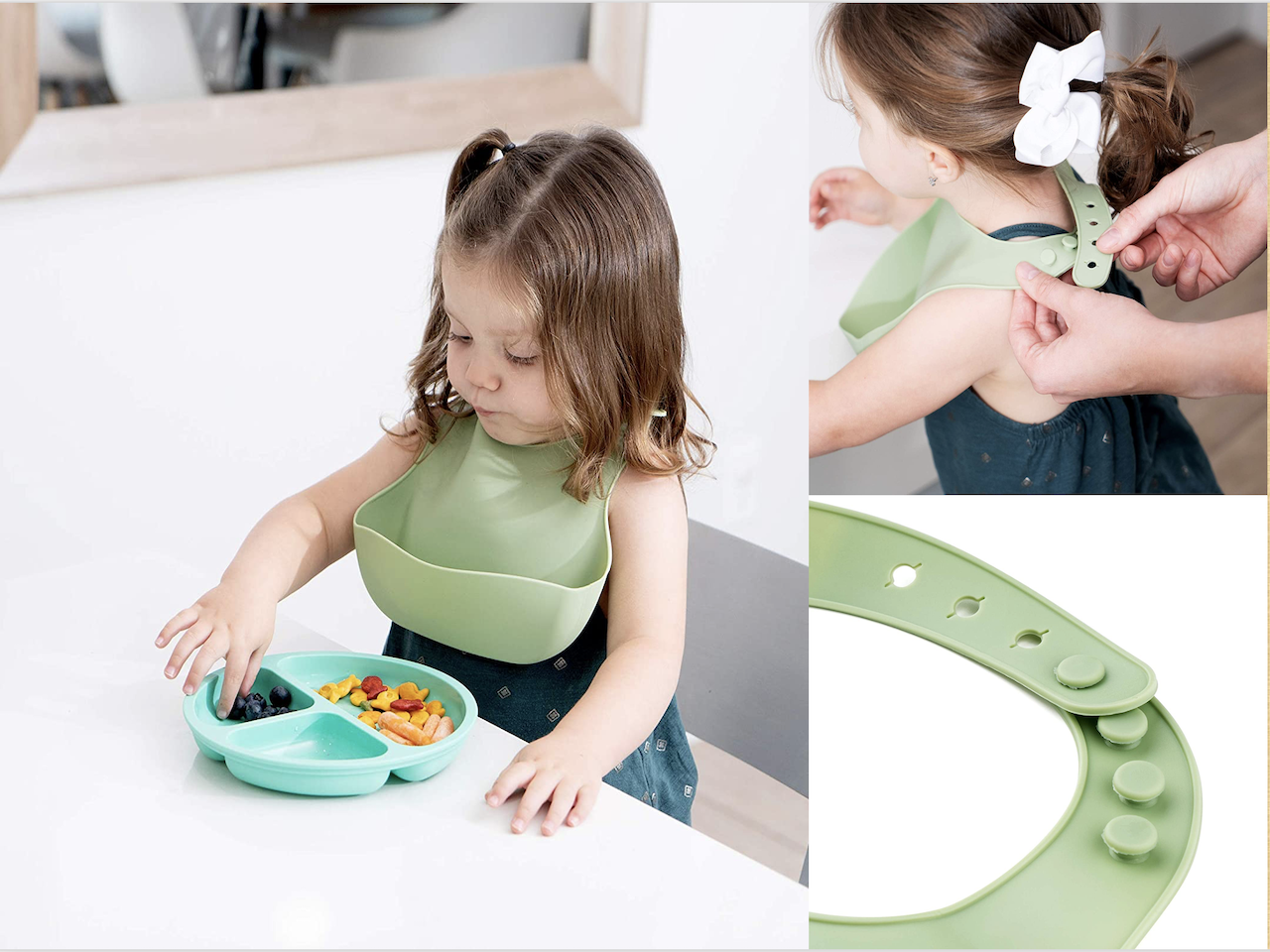 Baberos de silicona para niñas y niños, baberos de alimentación  impermeables para bebés (6-72 meses) azul