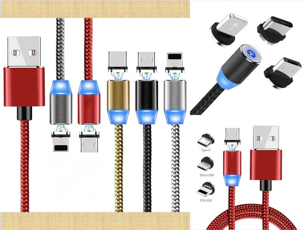 Cable de carga rápida magnético 3 en 1 Micro USB tipo C para Android iPhone