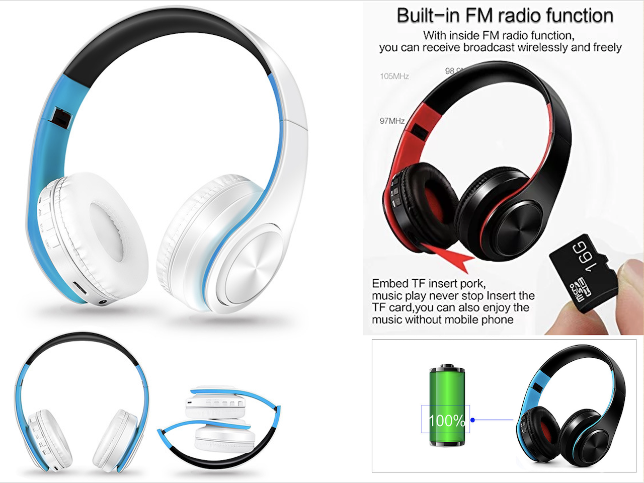 Cascos De Música Auriculares Inalámbricos Bluetooth Plegables Con