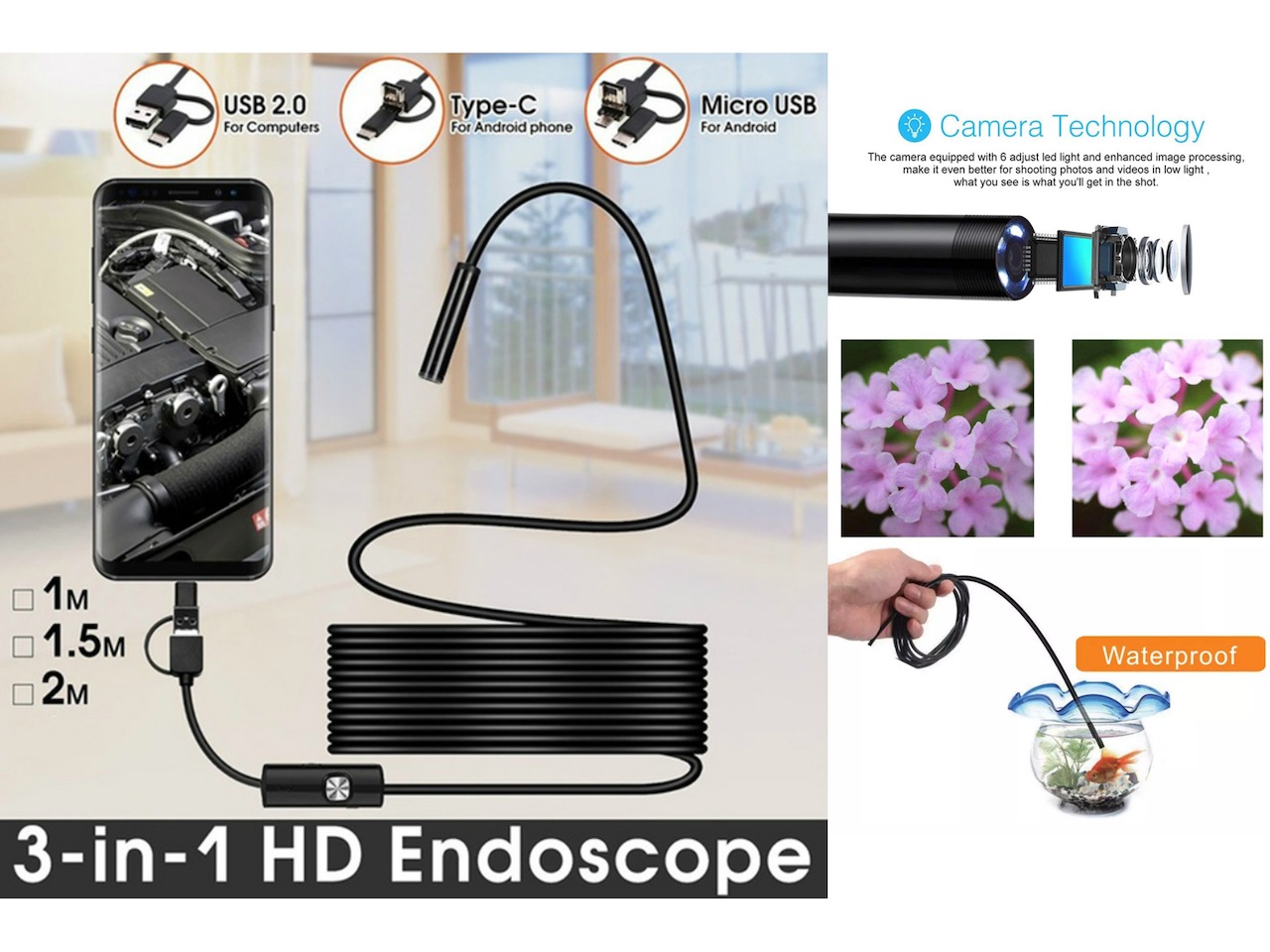 Endoscopio tipo C 3 en 1, 8LED, USB, boroscopio de PC, cámara de inspección  con Cable HD impermeable - AliExpress