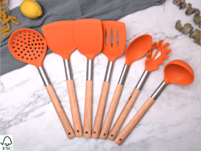  Juego de utensilios de cocina de madera, 6 utensilios de madera  de bambú antiadherentes para cocinar, fácil de limpiar, cucharas de madera  reutilizables para cocinar, espátula, cucharón, volteador y servidor de