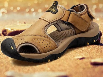 Sandalias de cuero para hombre, con cierre de velcro en el talón y el lateral