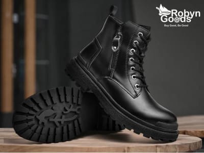 Botas de caña alta para hombre, de cuero con cordones y detalle de cremallera