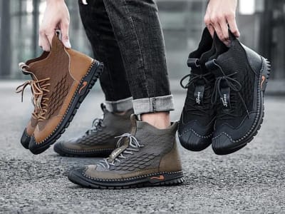 Botas de cuero para hombre, hechas a mano, con calcetín elástico