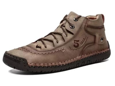 Botines planos de cuero para hombre, con cordones