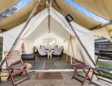 Safari Tent (Shared Bathhouse) with Kids Tent - 1 King & 2 Twins