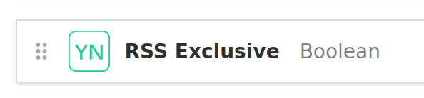 The new RSS Exclusive field showing a Y/N indicator and 'boolean' type