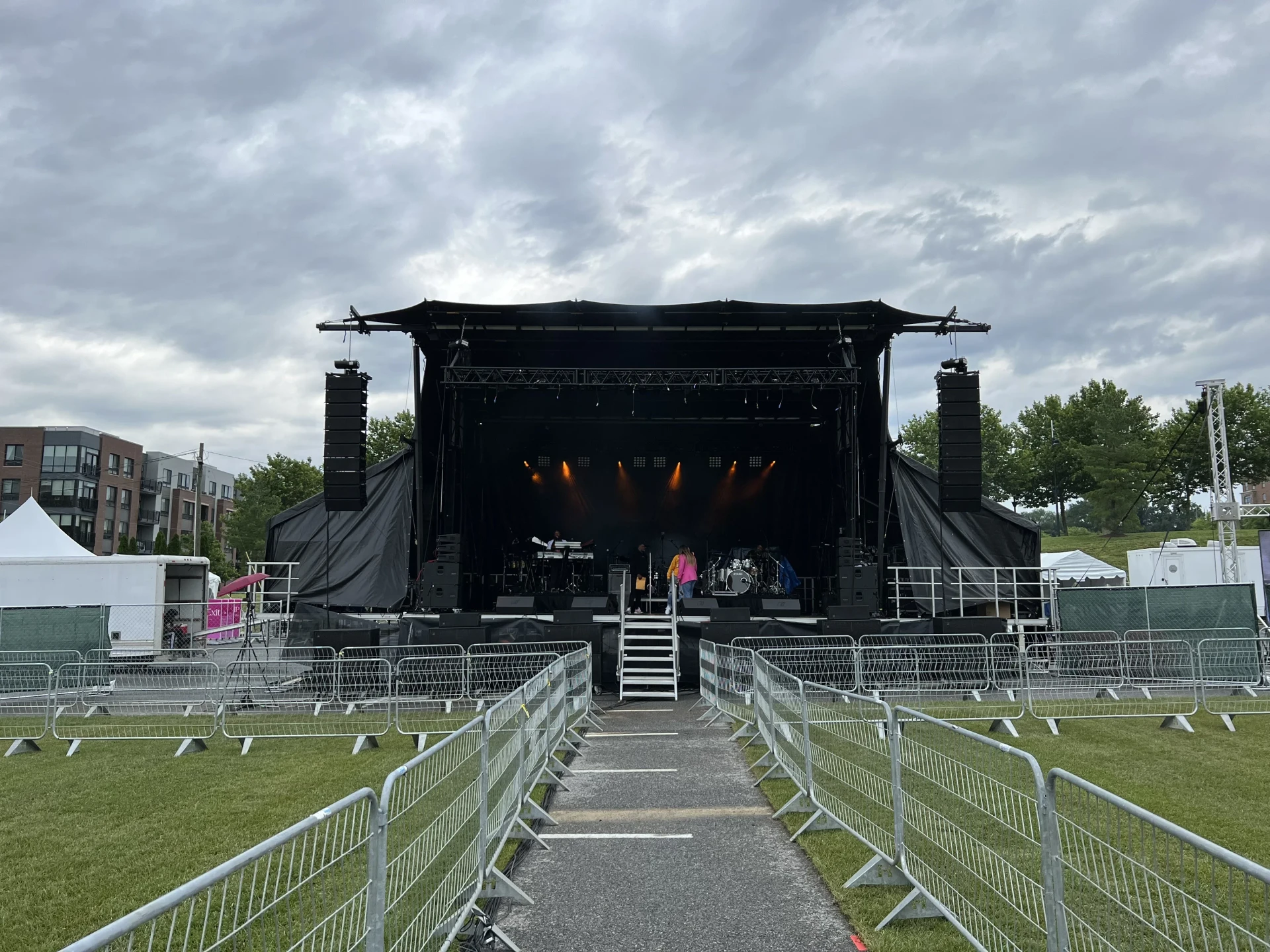 Outdoor community festival stage with lighting built near Atlanta