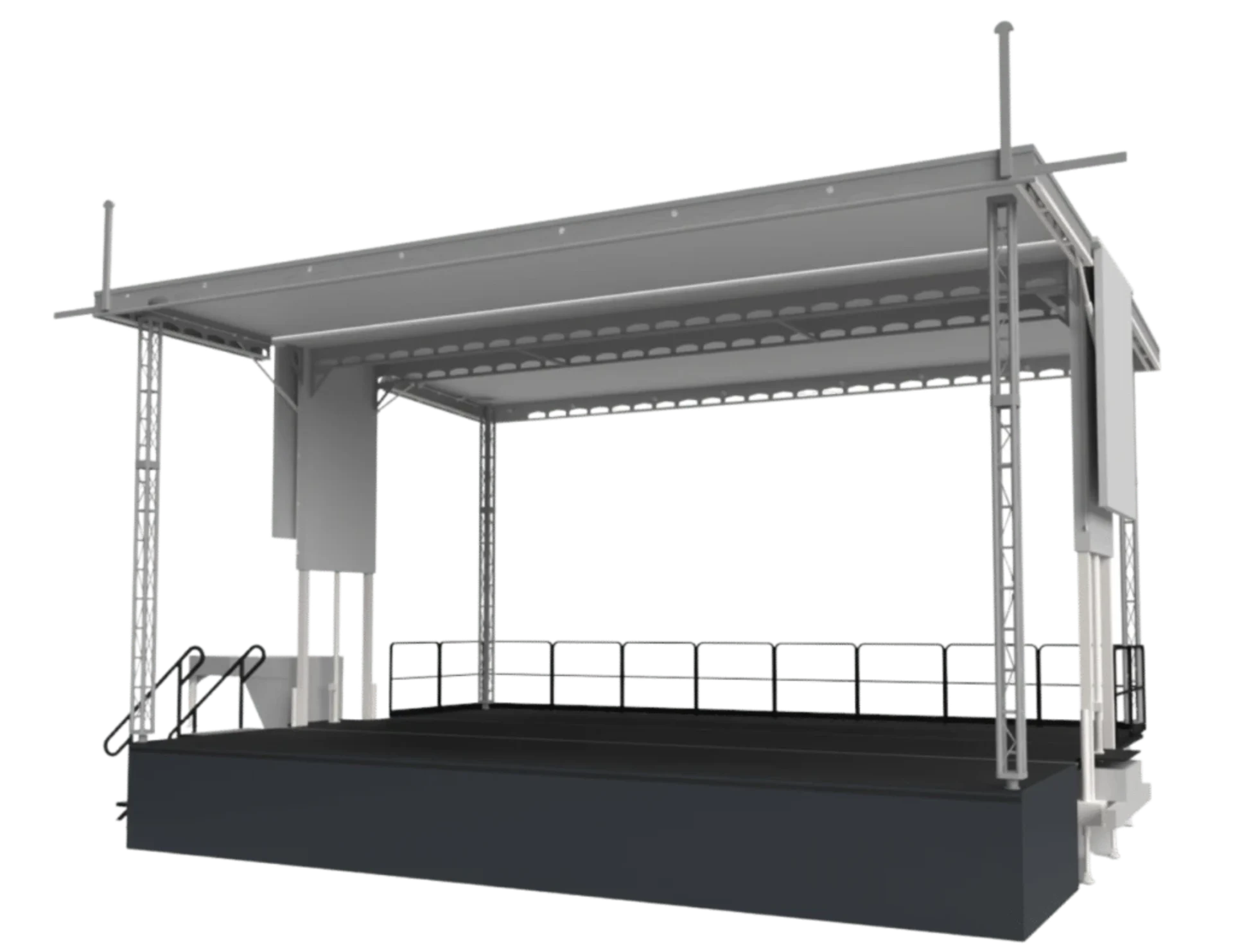 APEX 3224 mobile stage with hydraulic roof system deployed