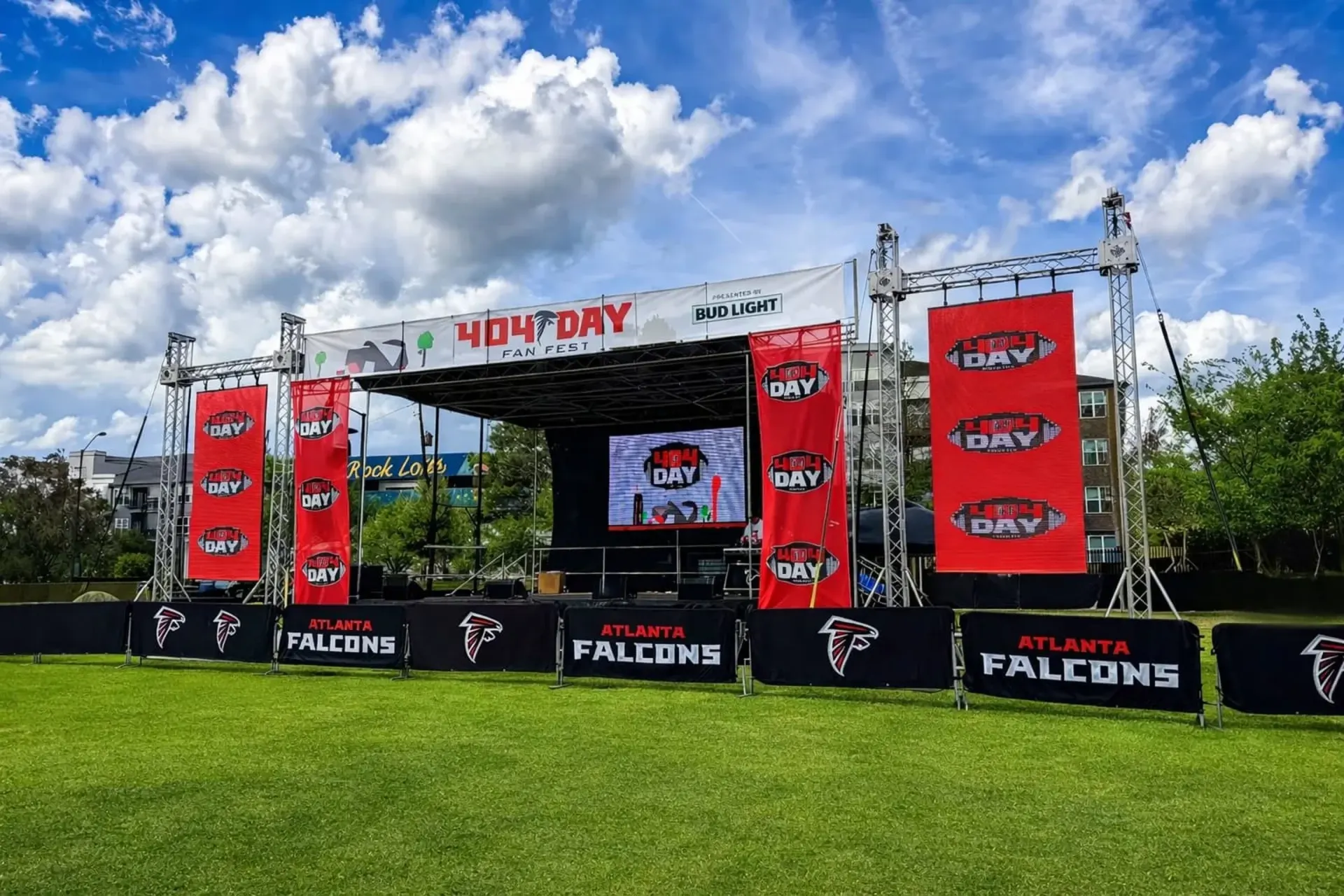 Atlanta Falcons 404 Day with stage, audio, and LED video walls