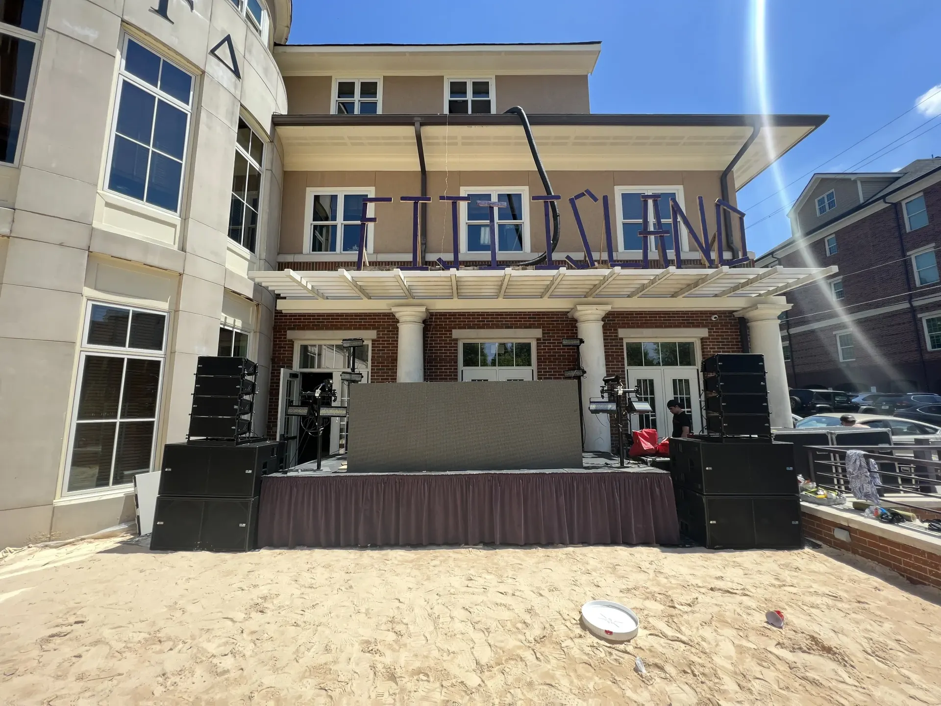 Indoor academic awards ceremony on dual-platform modular deck staging