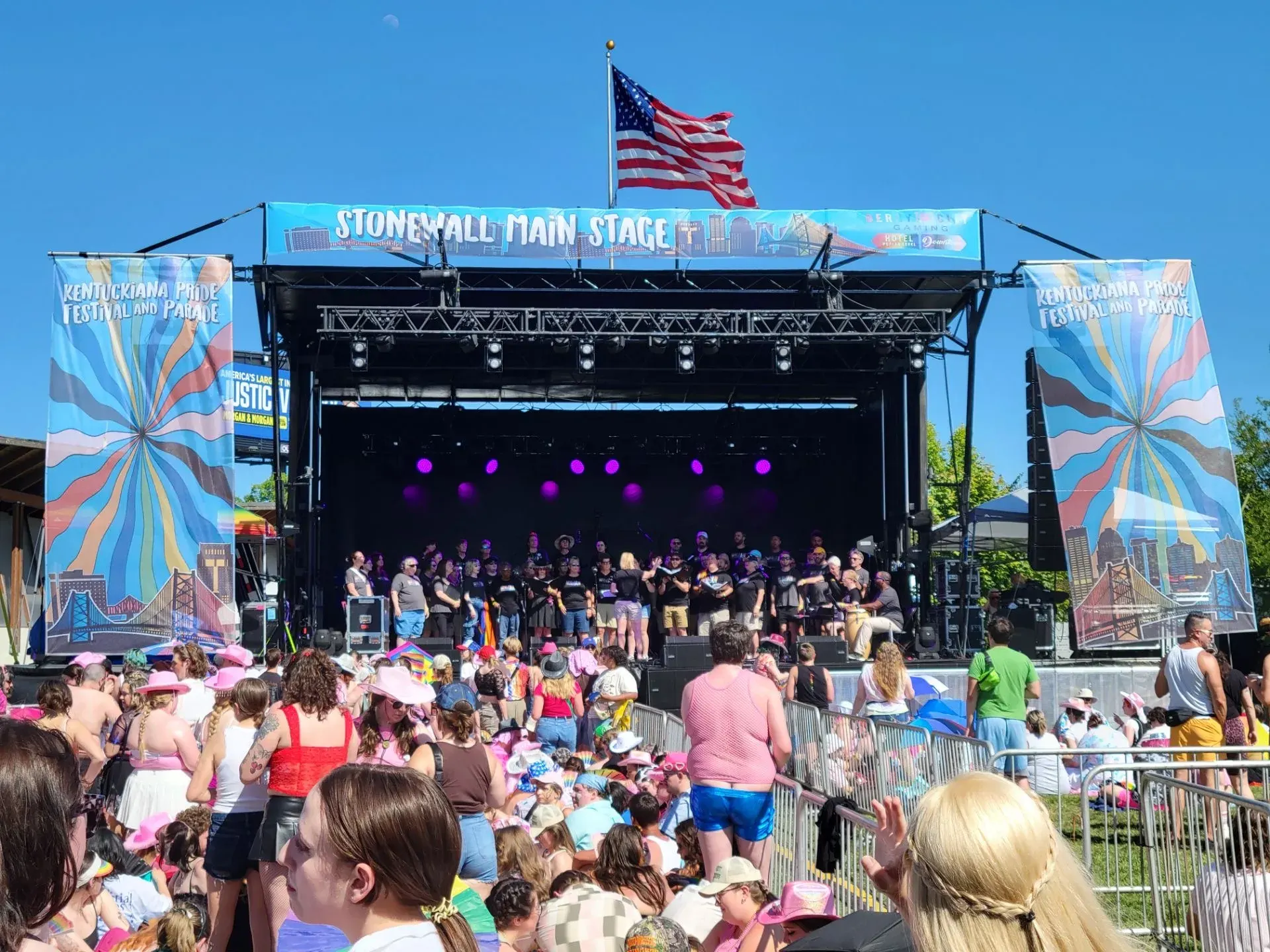 Pride festival concert with stage lighting and LED walls