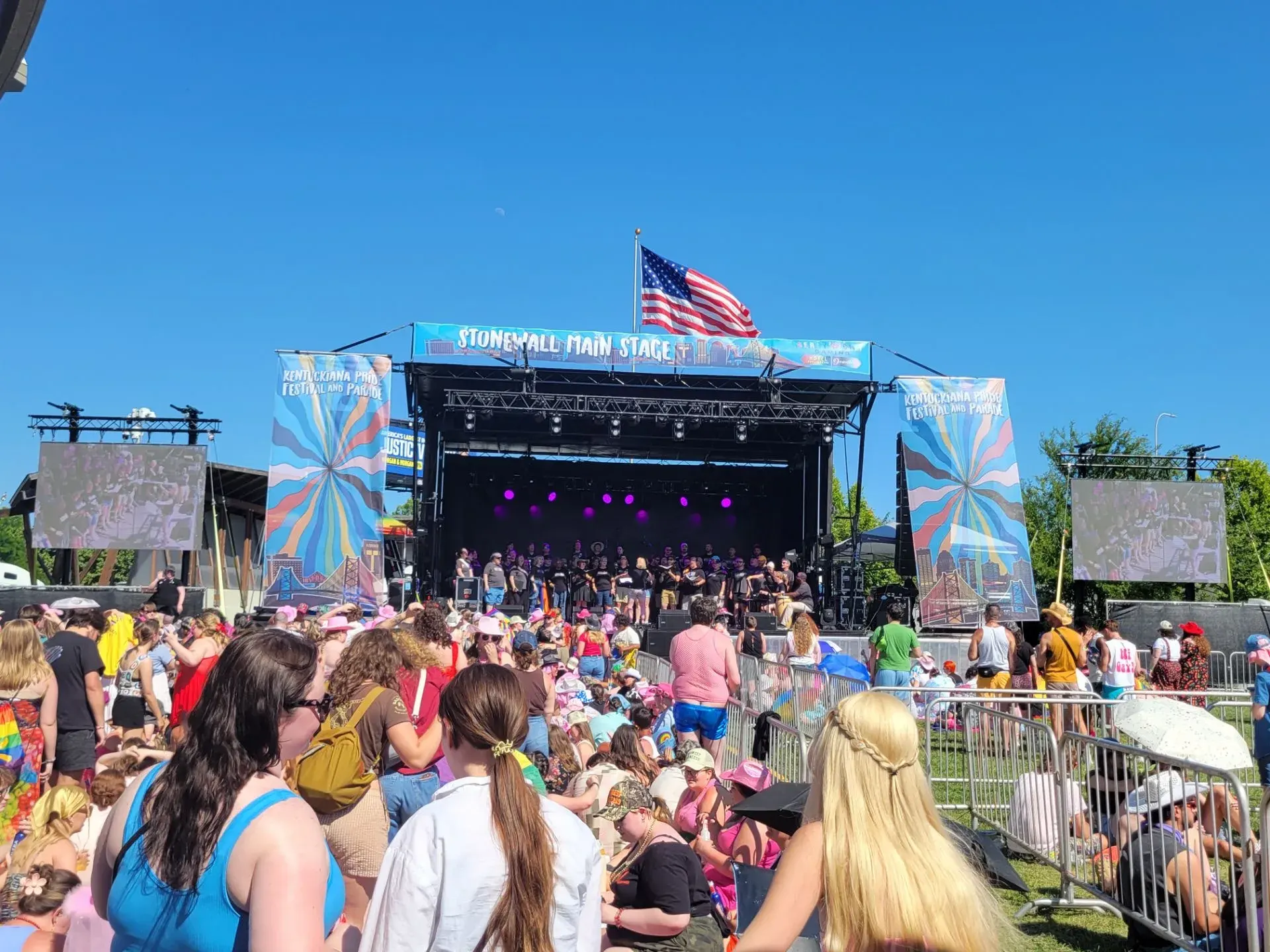 Mobile stage with truss-mounted lighting and LED backdrop