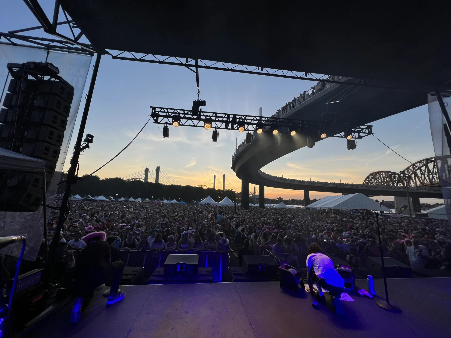 Line array PA hang at outdoor concert venue
