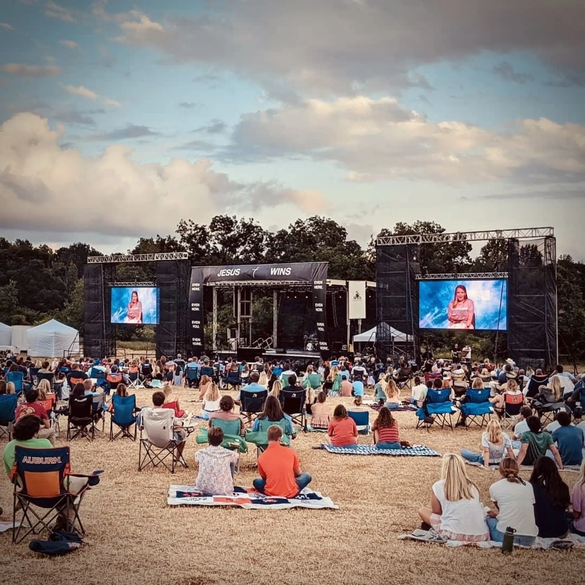 Field production with truss structures and LED wall staging