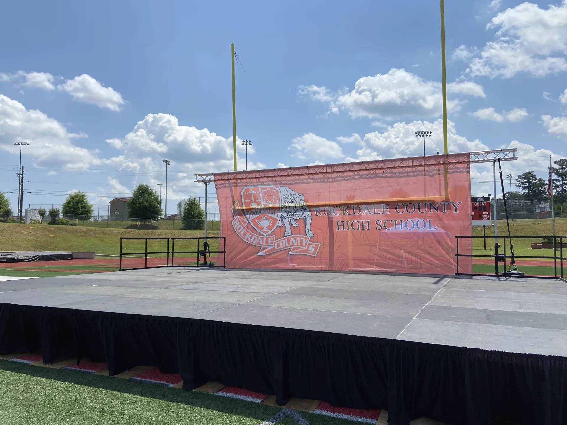 Rockdale County commencement ceremony with full professional staging, line array audio, and production lighting