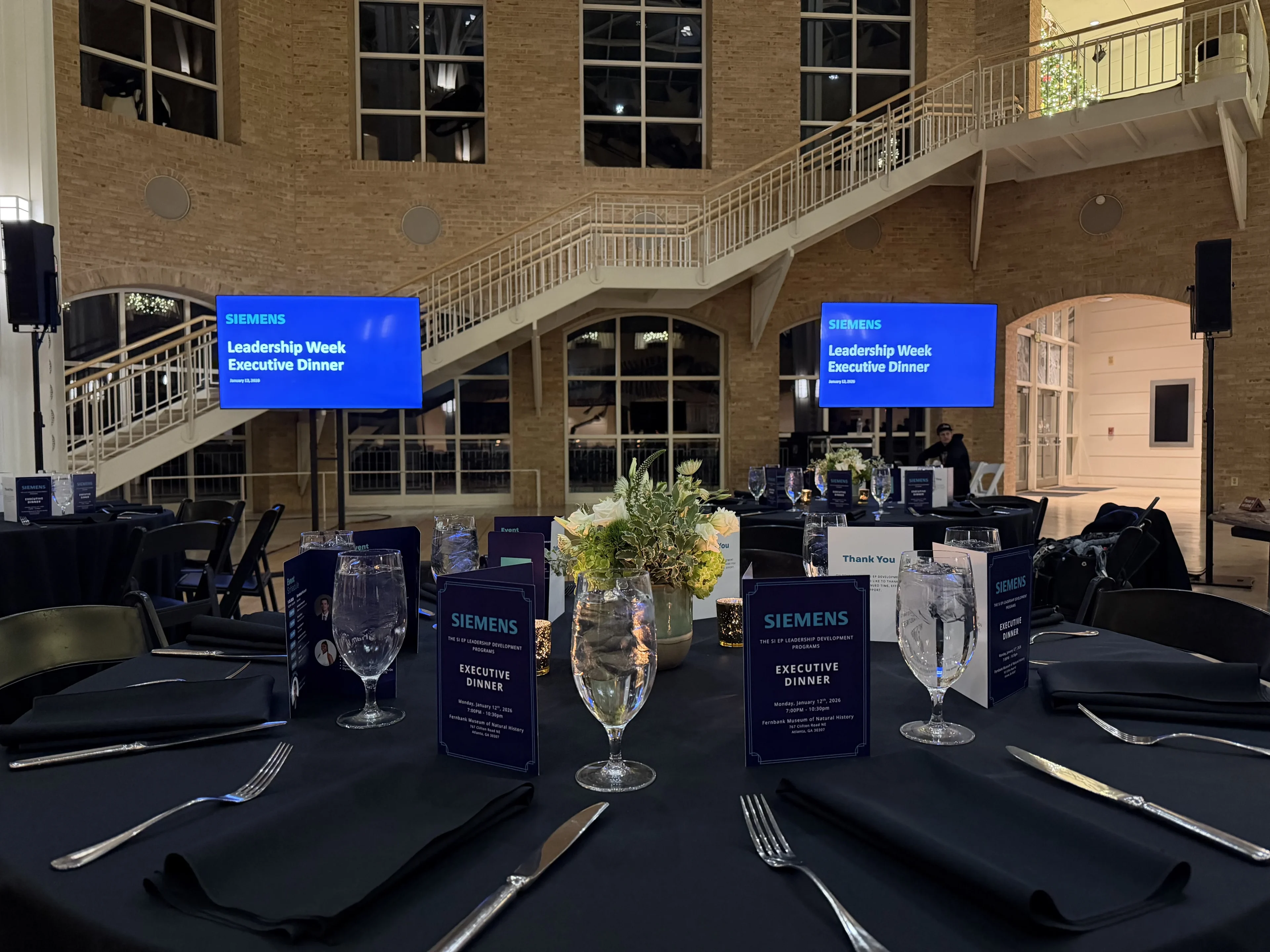 Siemens executive dinner with corporate audio and lighting production