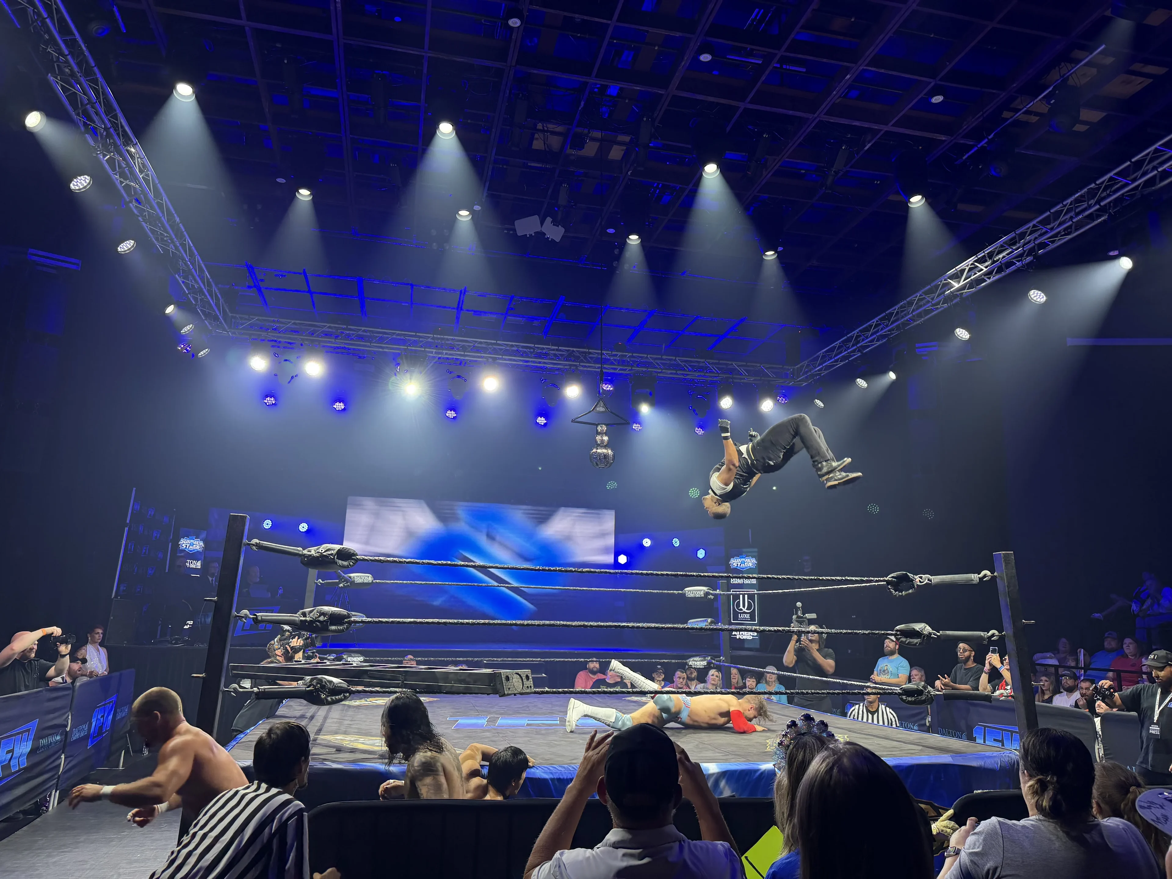 1FW Wrestling Summer Slam event with stage lighting and truss rigging
