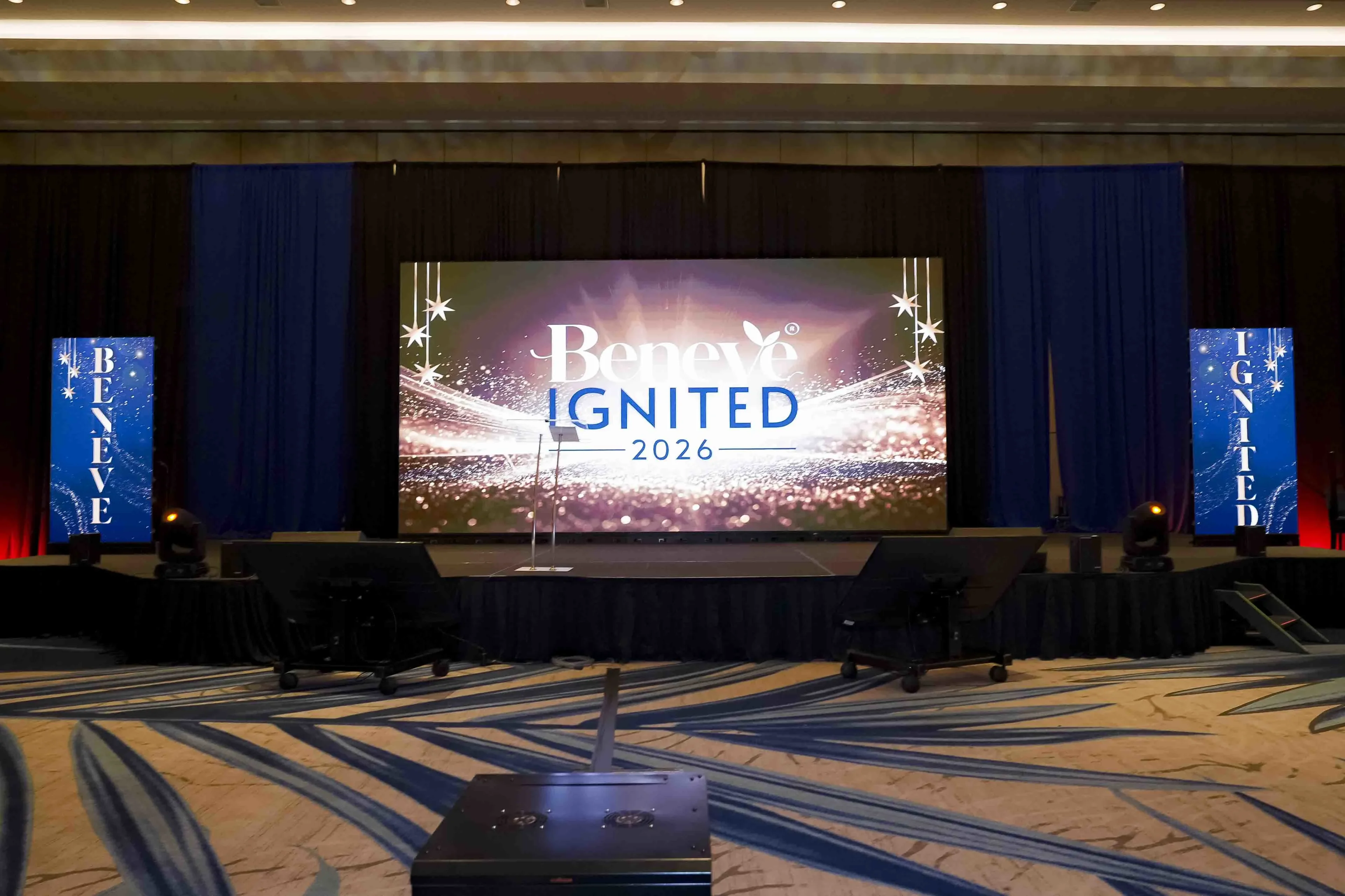 Beneve Convention 2026 with concert audio, stage lighting, and LED video walls