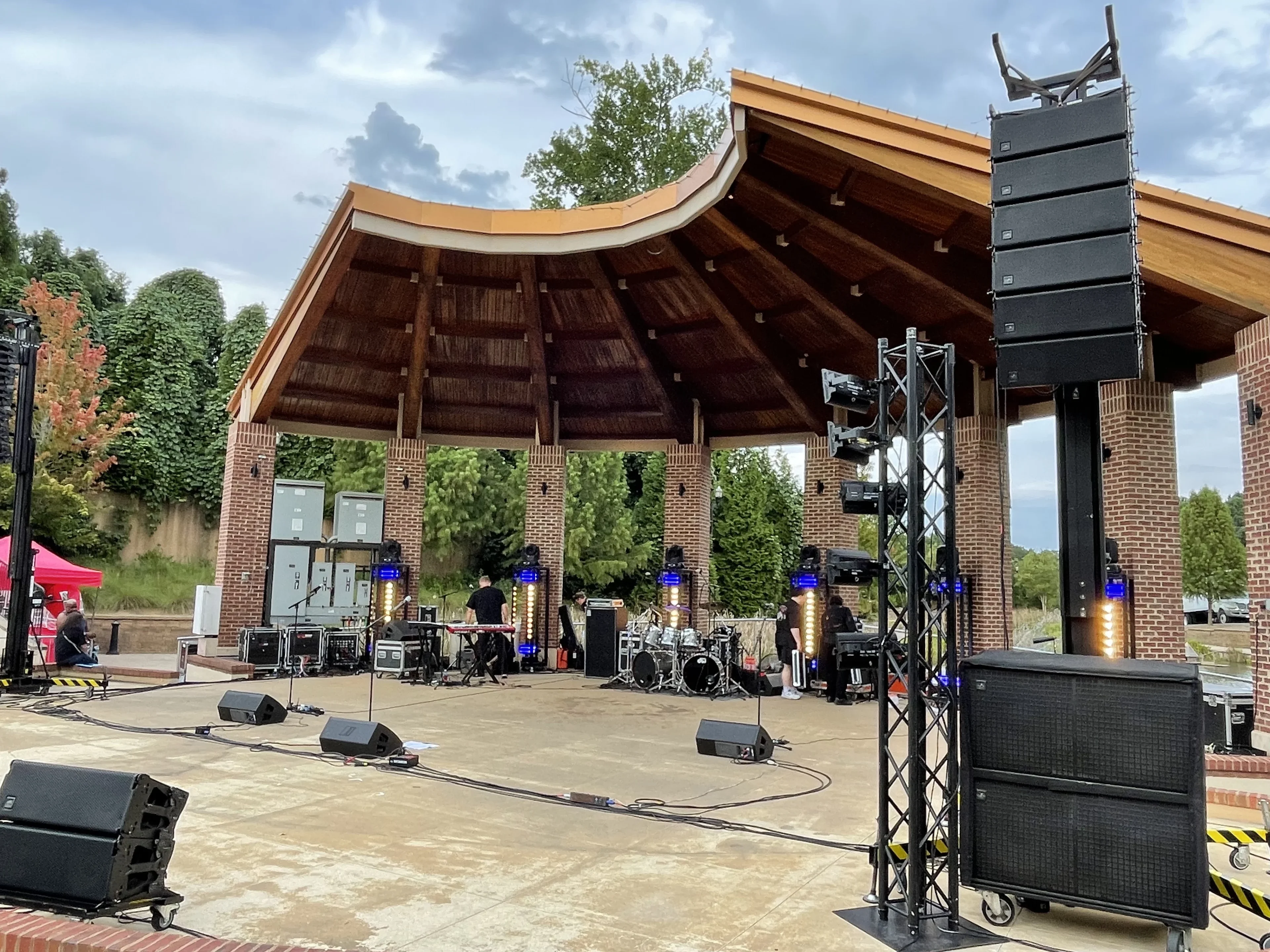 Flown line array PA rental at an Atlanta event