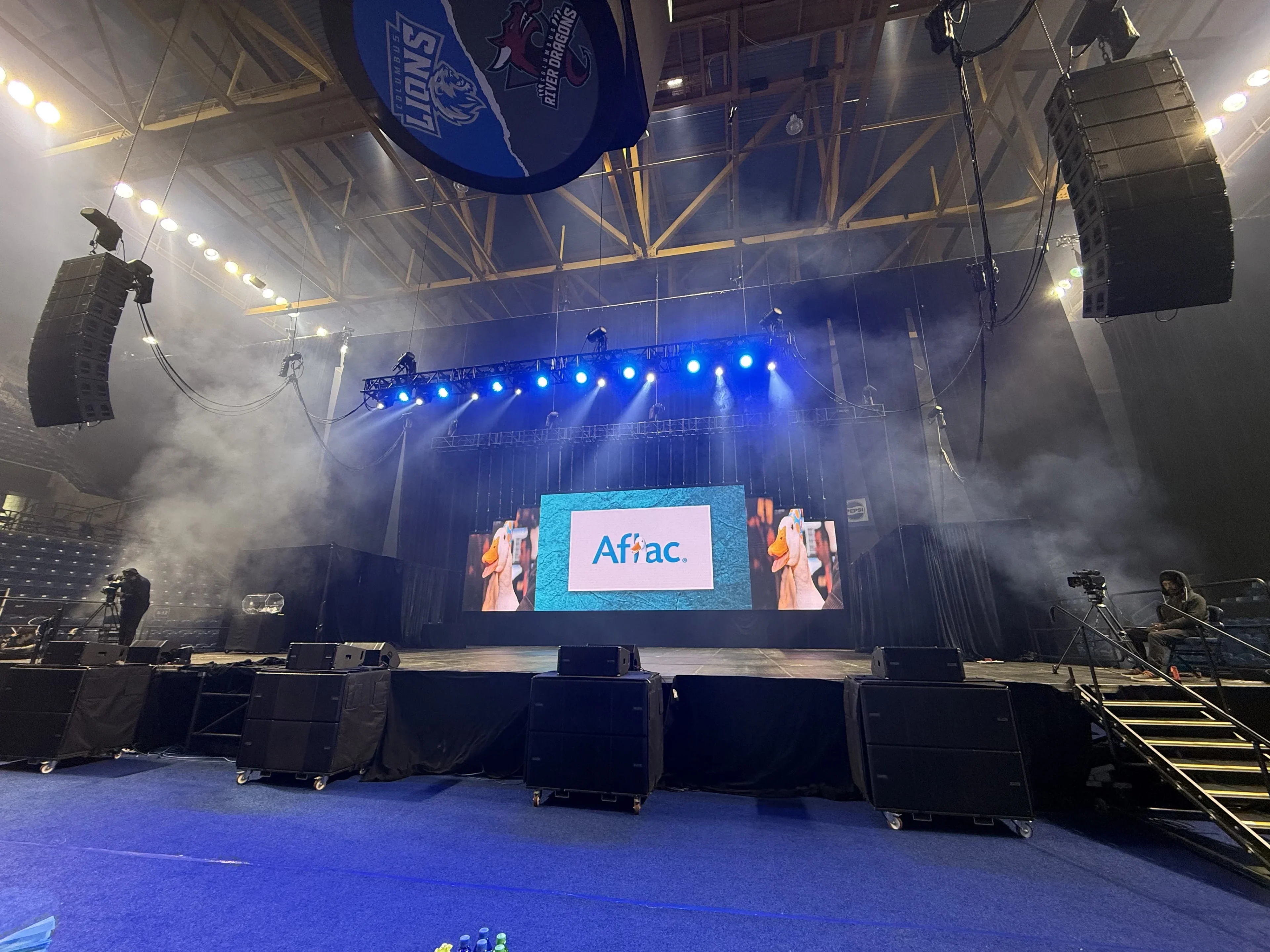 Denominational convention with LED walls and worship staging in arena
