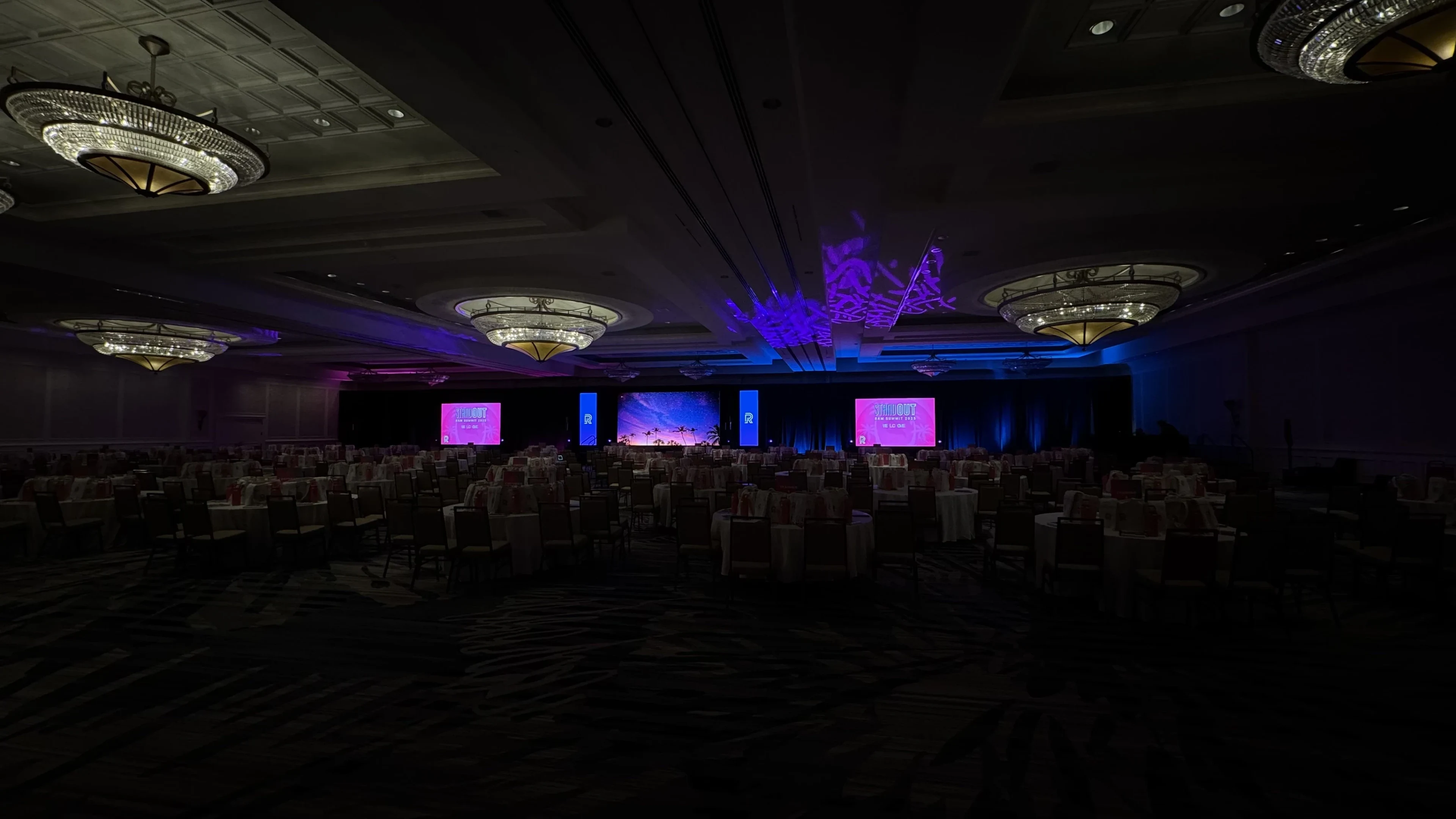 Conference hall corporate keynote with LED, audio, and staging