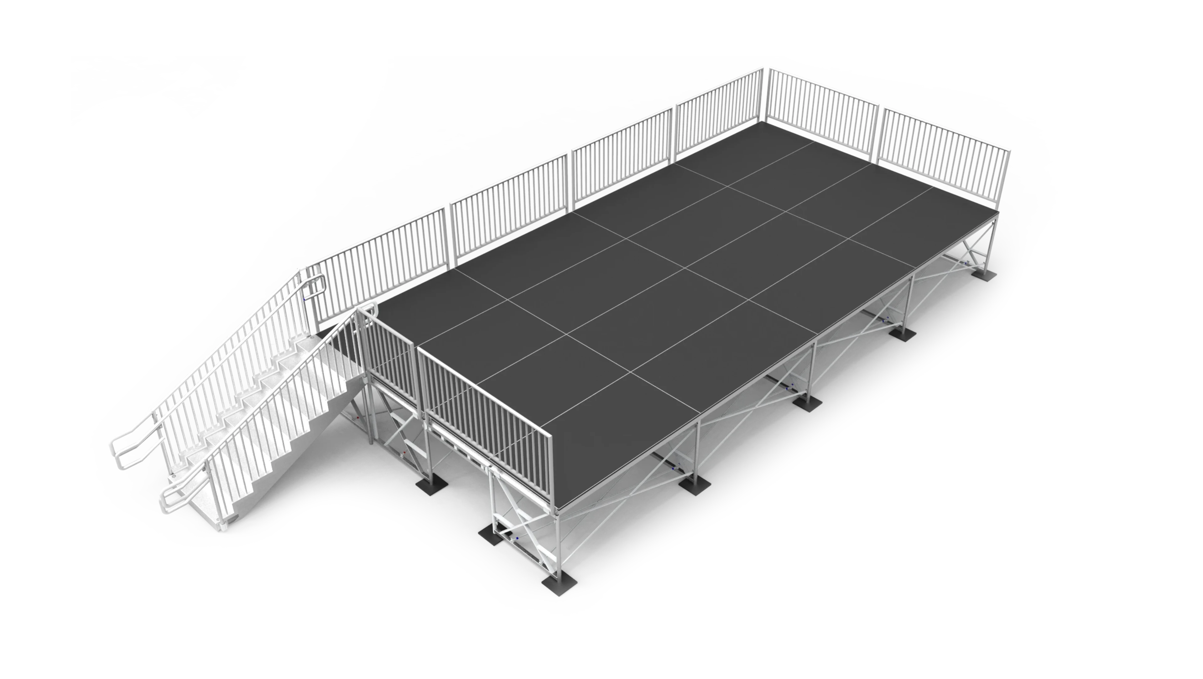 Outdoor 4x8 deck staging with stairs at live event
