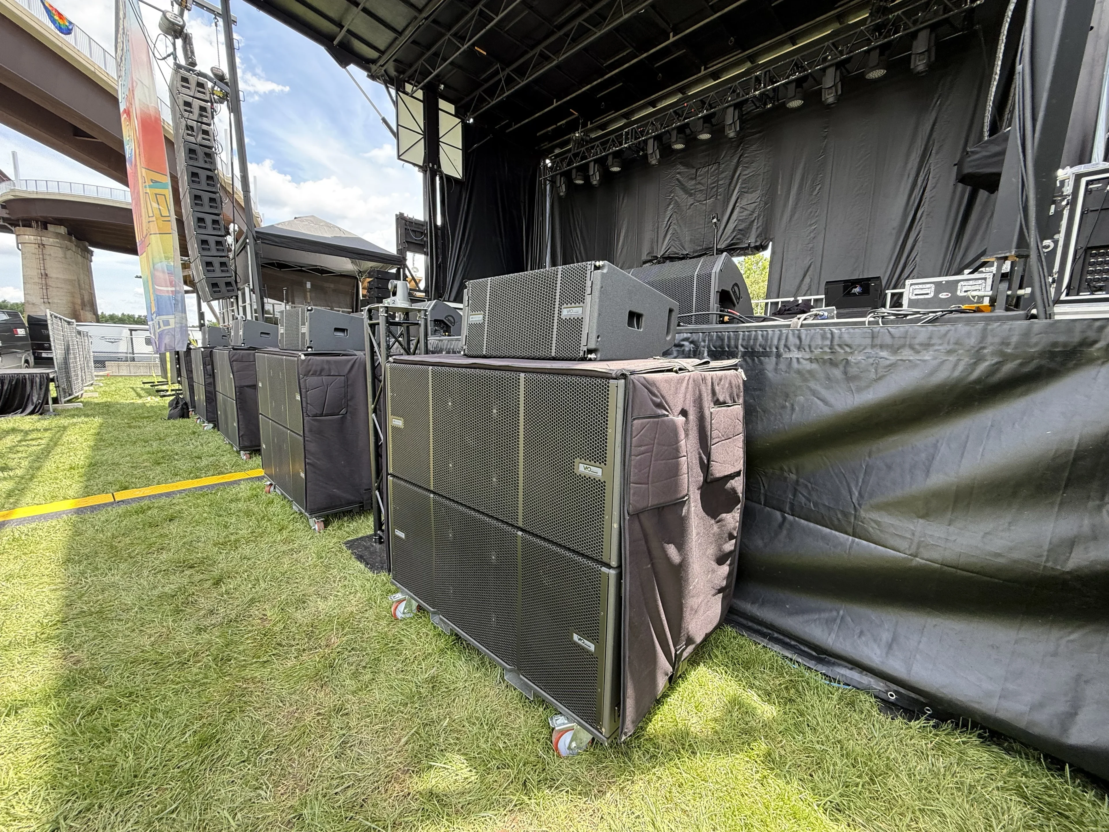 Line array PA rental at an Atlanta outdoor event