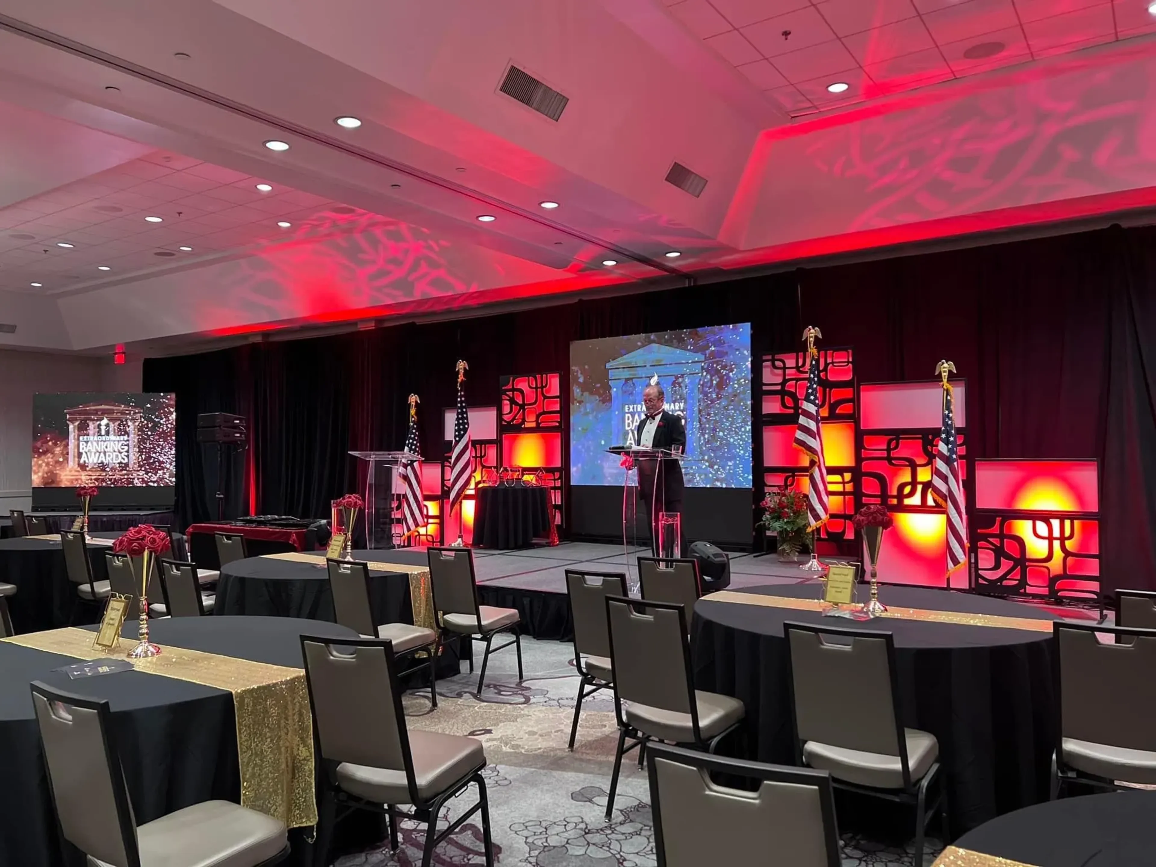 Political rally production with staging, LED video walls, and large-format audio for outdoor government event