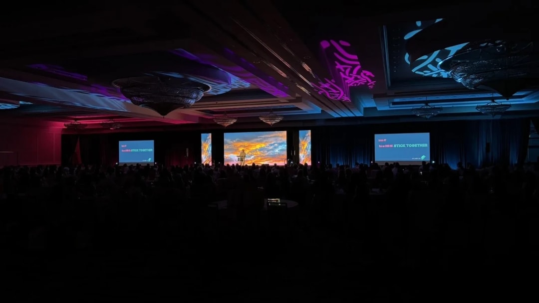 Large indoor LED video wall at an Atlanta corporate conference