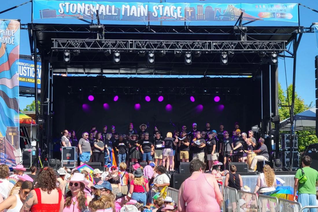 Outdoor stage with LED video backdrop and concert lighting