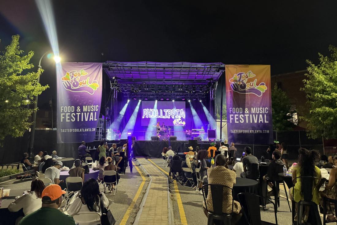 Large-scale outdoor concert staging with LED video wall