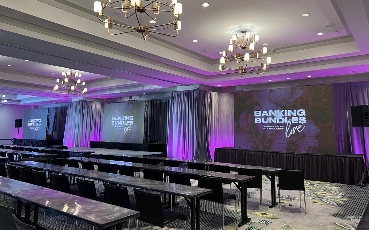Premium corporate gala ballroom staging with LED video wall
