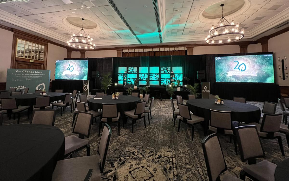 Indoor corporate venue with conference AV and LED wall