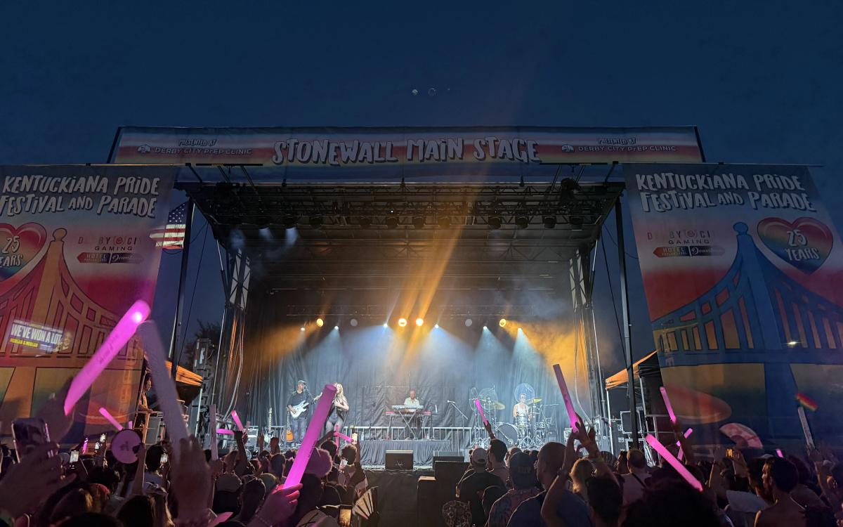 Wide stage view at Kentuckiana Pride with Natasha Bedingfield