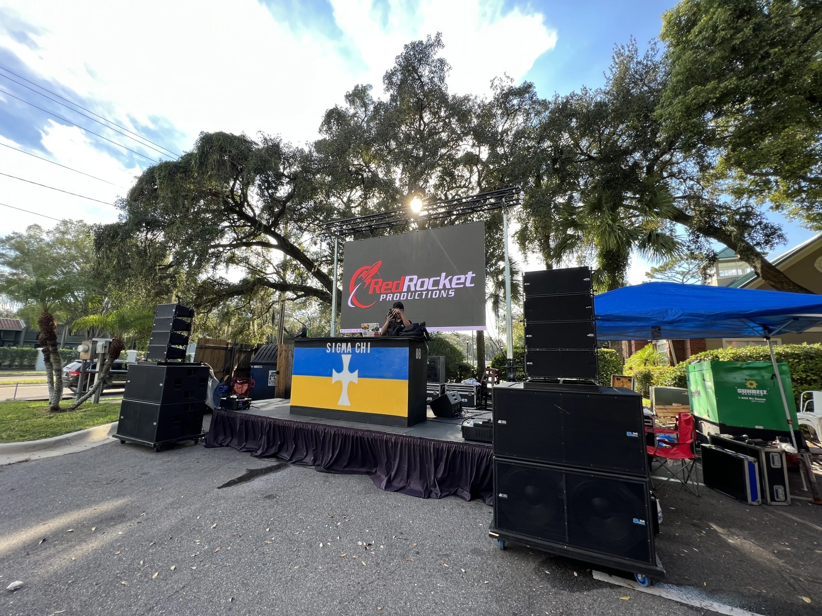 Outdoor LED video wall and staging at a field event