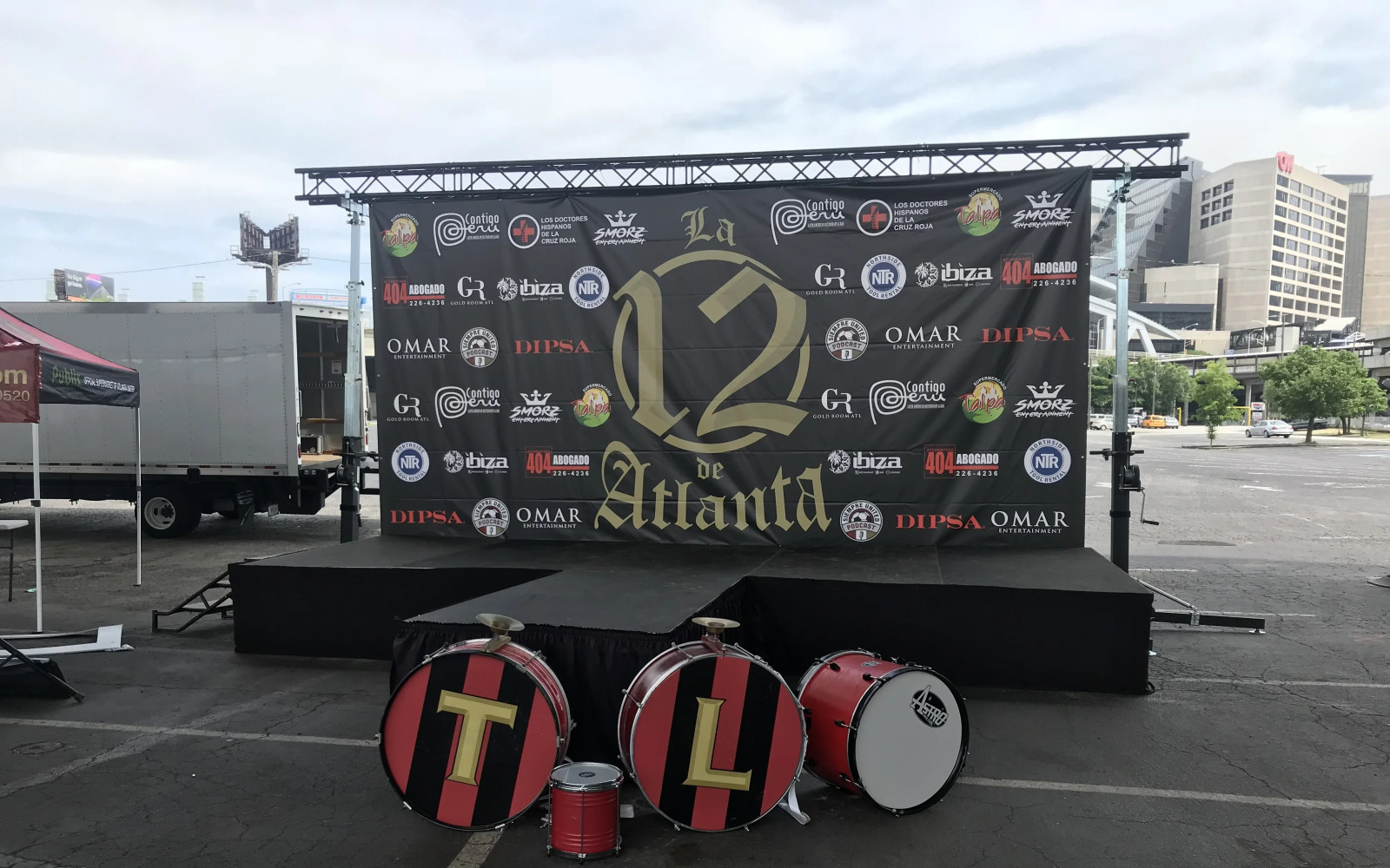 4x8 deck staging with risers and access steps for outdoor event