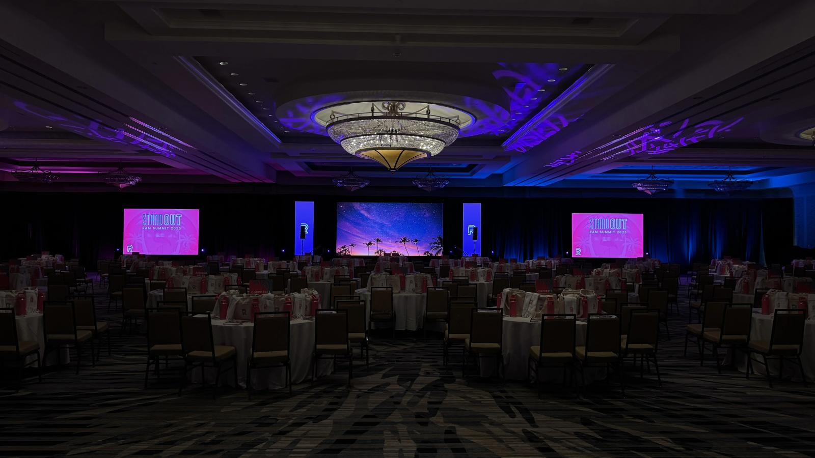 Ram Summit 2025 corporate conference with LED video wall and executive staging