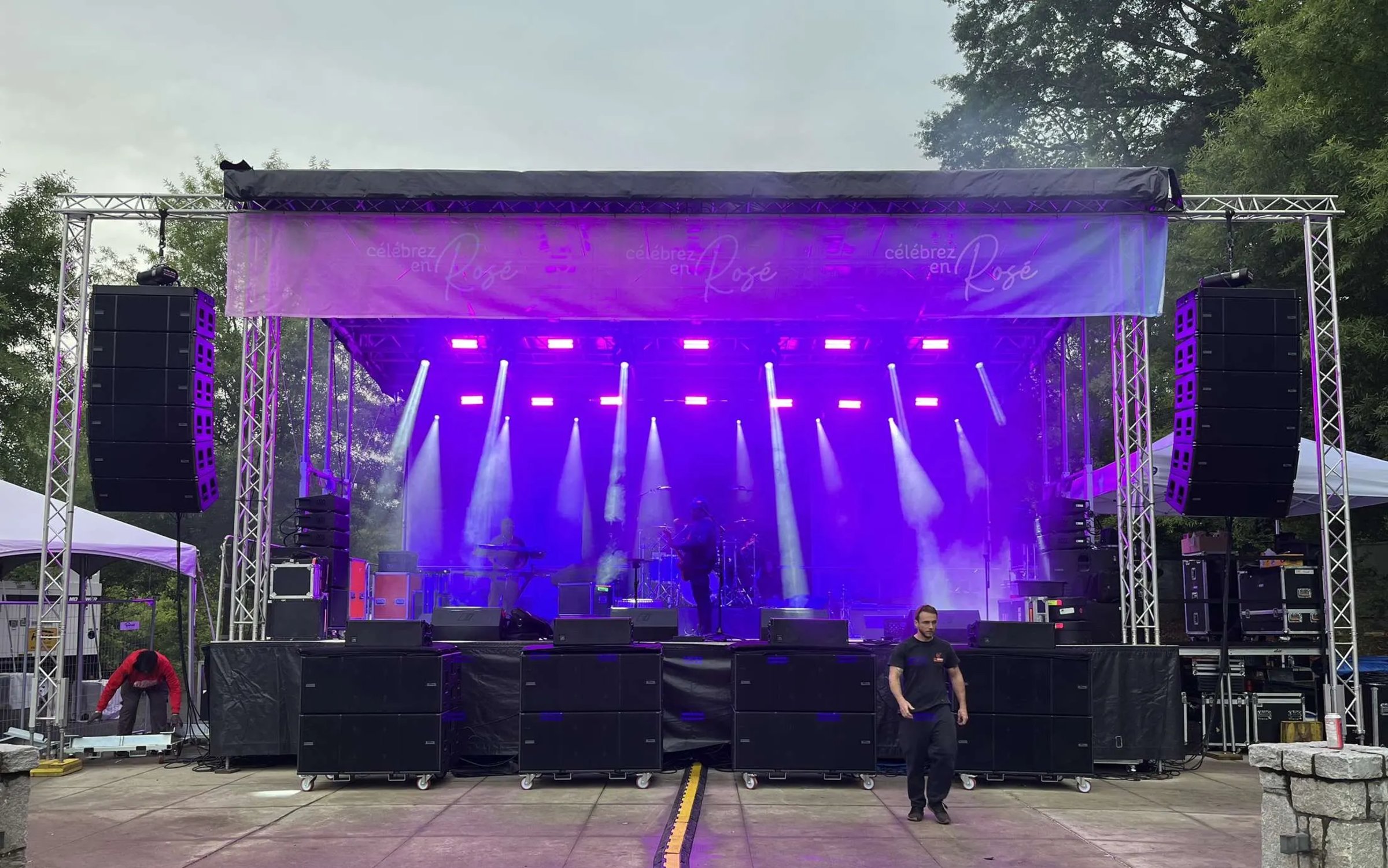 Festival stage LED beam wash lighting rig production