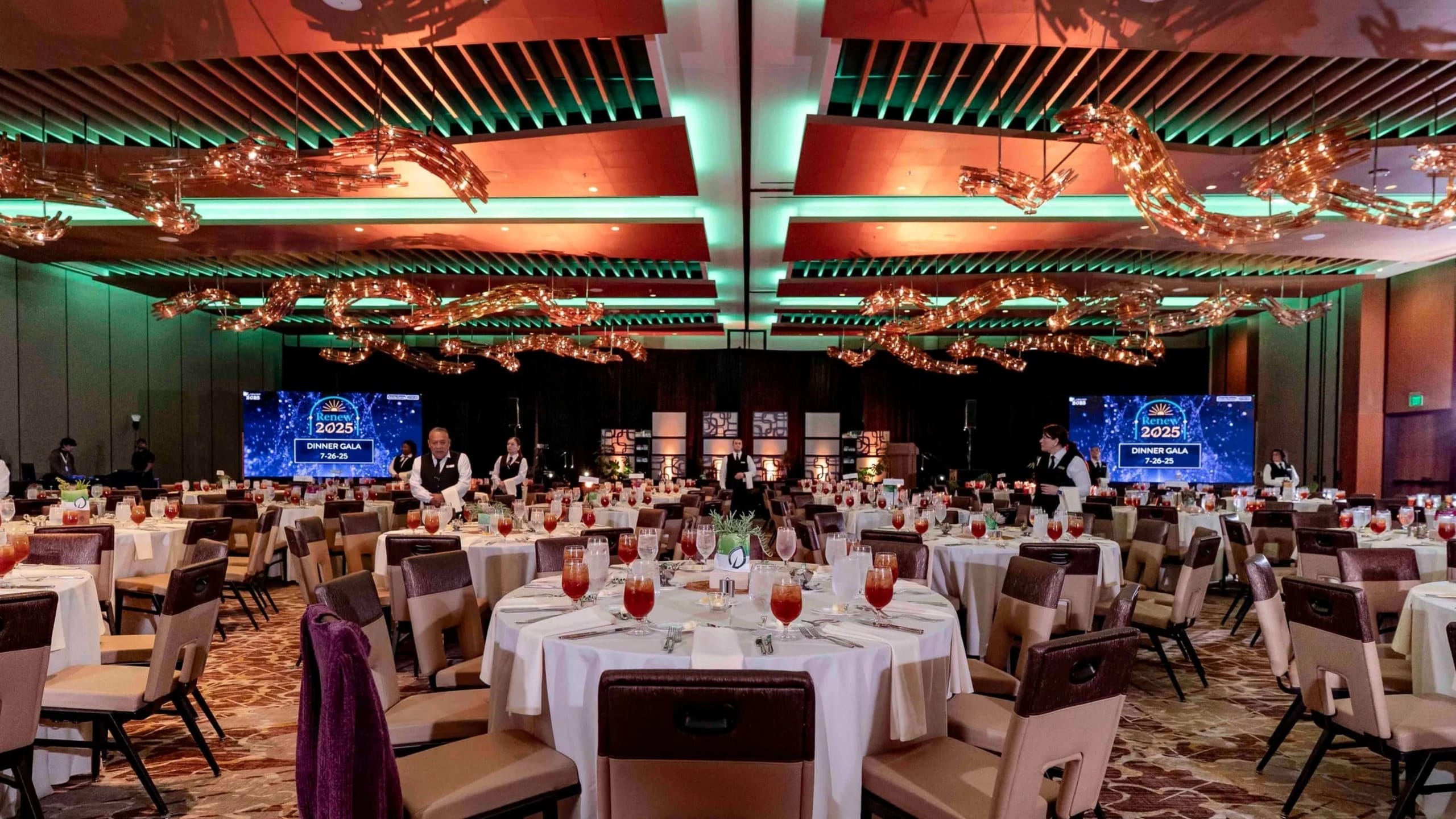 Award gala stage with LED video wall, theatrical lighting, and staging