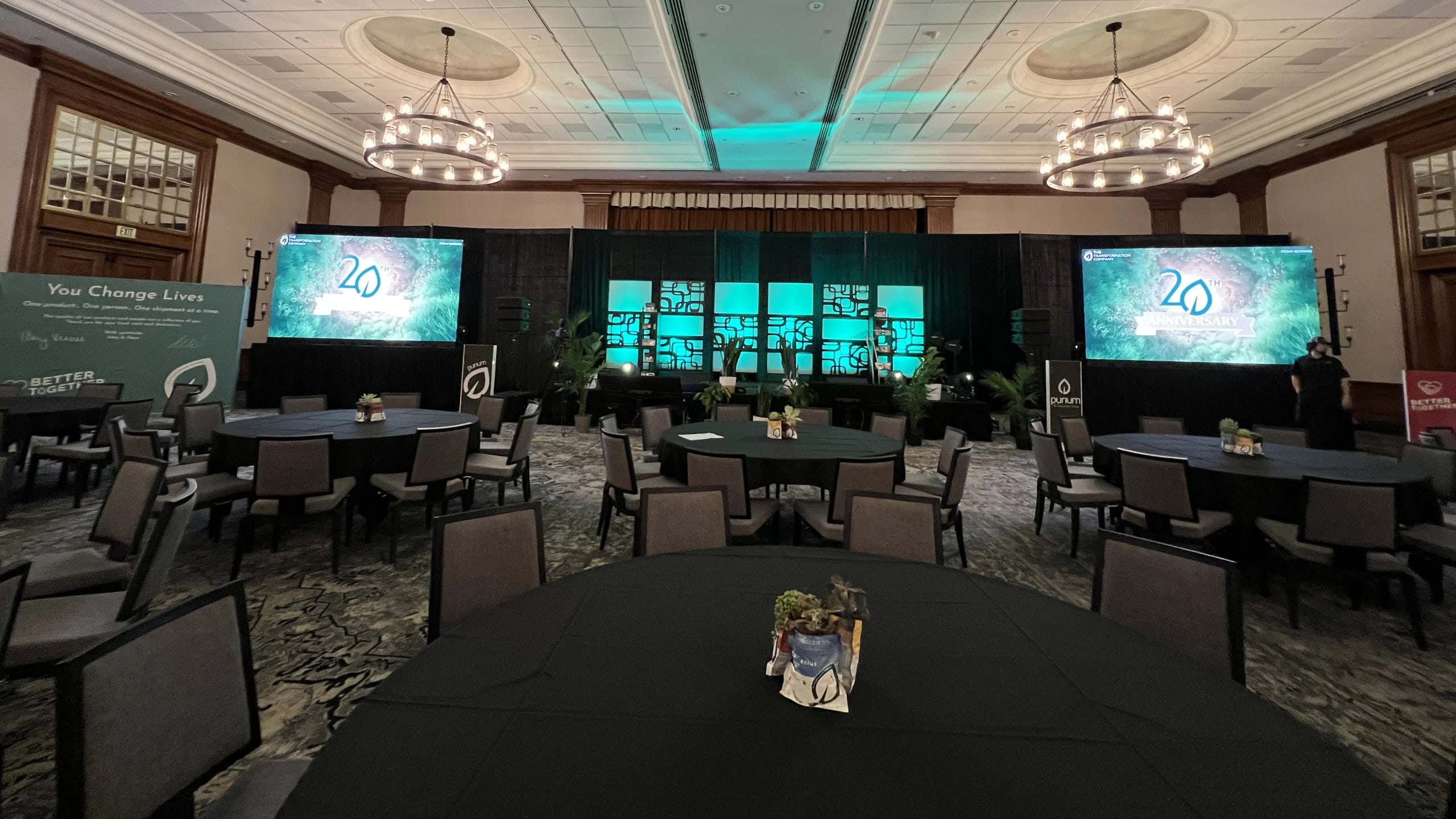 Corporate conference general session with IMAG screens, LED video wall, and staging