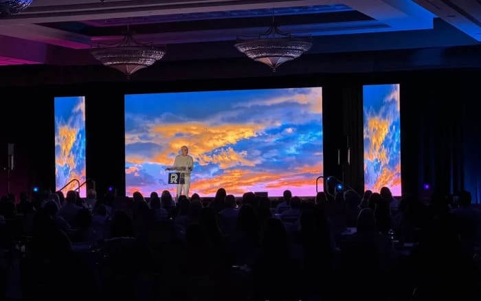 Corporate ballroom with LED wall and staging