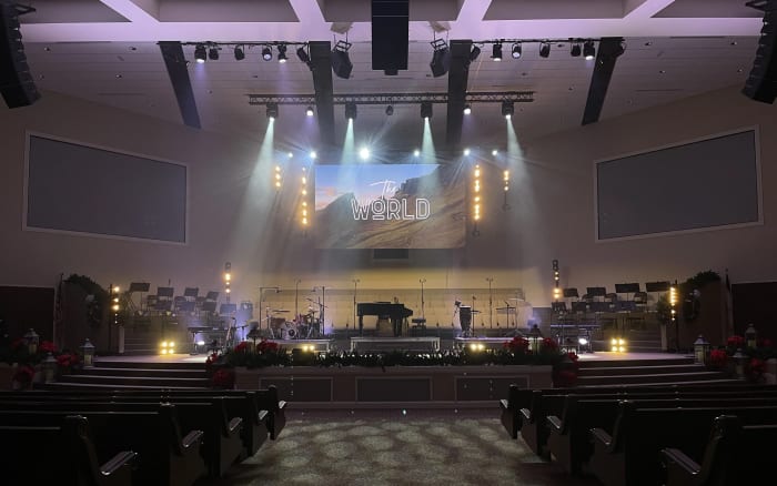 Corporate conference stage with LED video wall